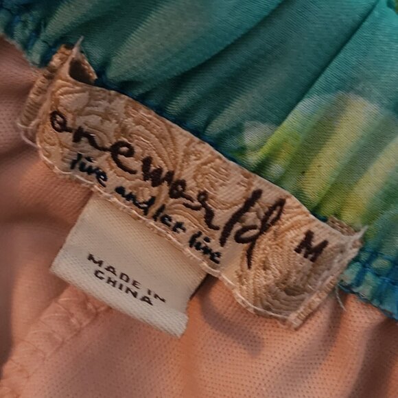 ONE WORLD Blue Green Floral Chiffon Pull On Long Maxi Skirt Womens Size M Medium - Picture 3 of 6